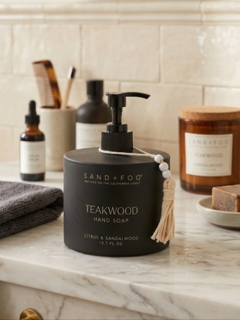 Sand + Fog Teakwood Hand Soap ~ 15.7 oz ~ Tassel Accent